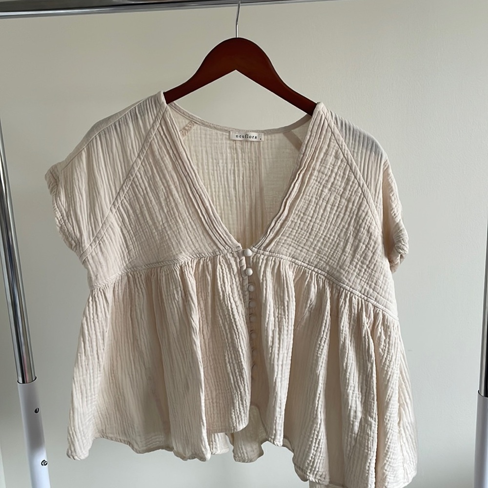 Neuflora Cream Button-Front Peasant Blouse